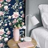 NW41402 magnolia floral peel and stick removable wallpaper bedroom from NextWall
