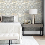 NW41508 Acanthus floral botanical peel and stick wallpaper bedroom from NextWall