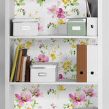 NW42201 watercolor floral peel and stick removable wallpaper bookcase from NextWall