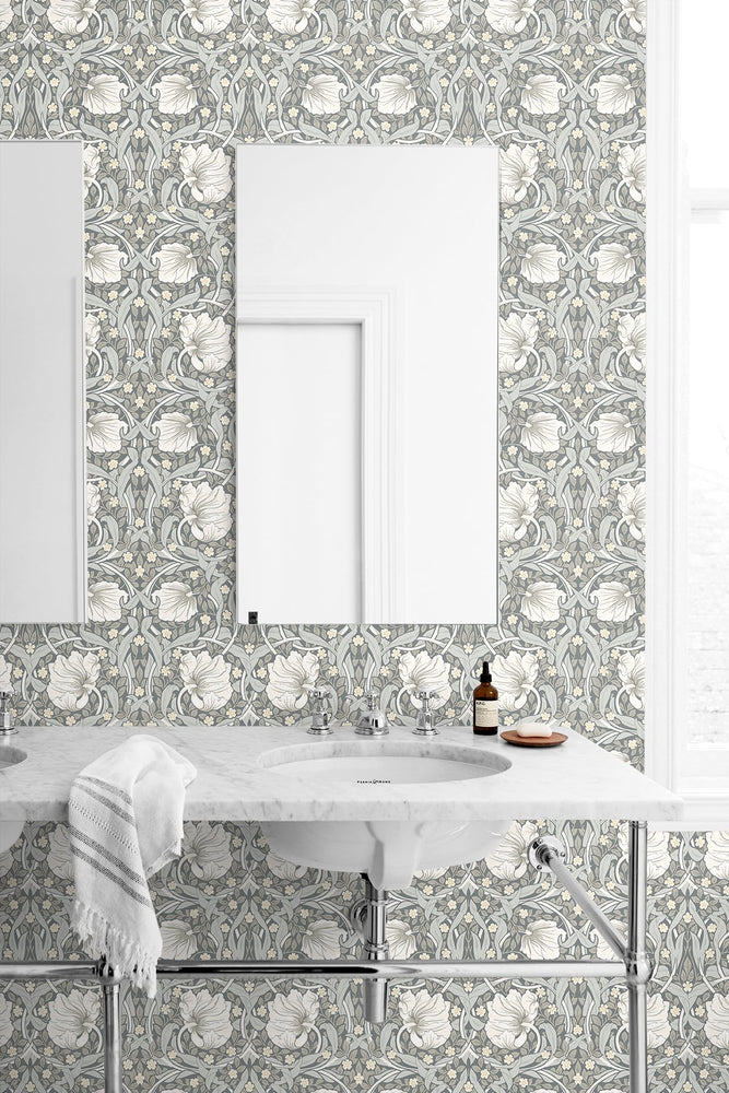 NW42408 Primrose floral William Morris peel and stick removable wallpaper bathroom from NextWall