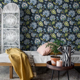 Jacobean floral peel and stick wallpaper bedroom NW42712 from NextWall