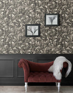 Leaf peel and stick wallpaper NW43600 living room Acanthus Trail from NextWall