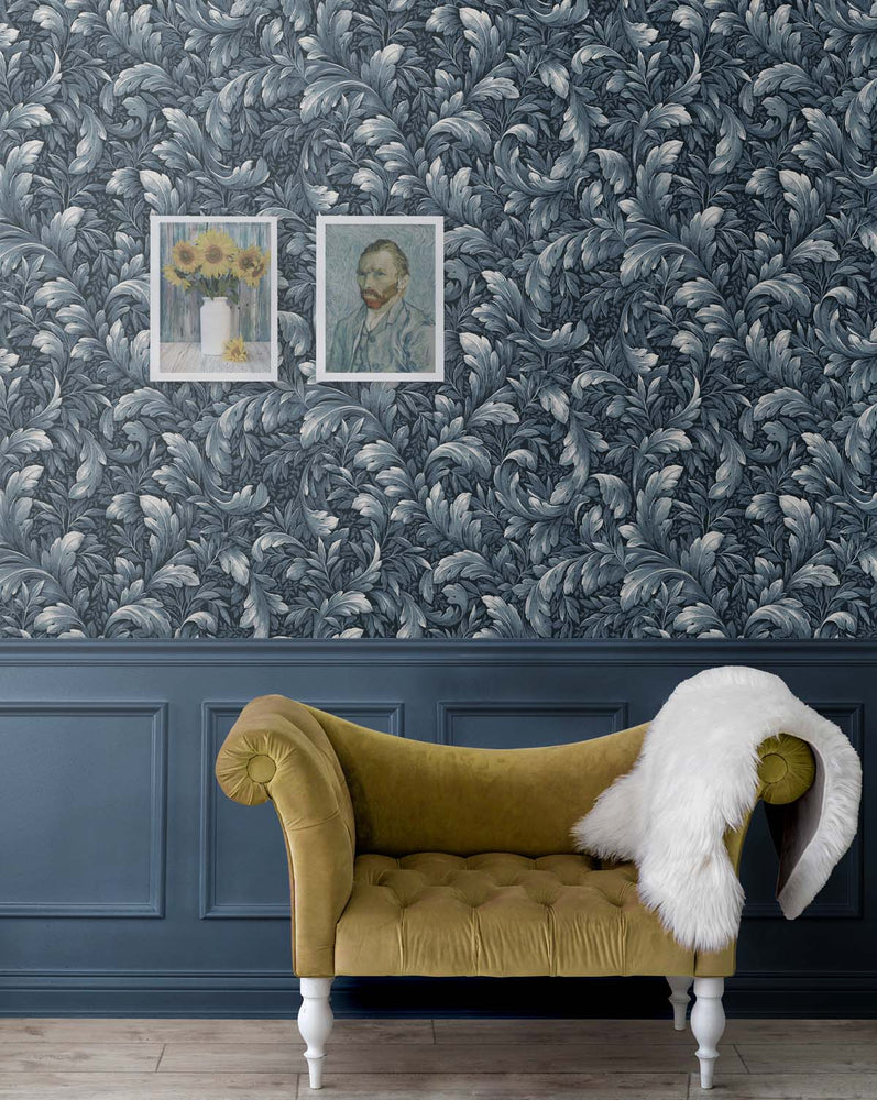 Leaf peel and stick wallpaper NW43602 living room Acanthus Trail from NextWall