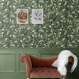 Leaf peel and stick wallpaper NW43604 living room Acanthus Trail from NextWall