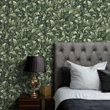 Leaf peel and stick wallpaper NW43604 bedroom Acanthus Trail from NextWall
