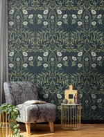 Vintage floral peel and stick NW43902 Stenciled Floral removable wallpaper living room from NextWall
