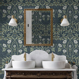 Vintage floral peel and stick NW43902 Stenciled Floral removable wallpaper bathroom from NextWall
