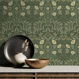 Vintage floral peel and stick NW43904 Stenciled Floral removable wallpaper decor from NextWall