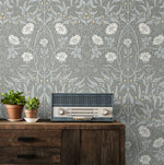 Vintage floral peel and stick NW43908 Stenciled Floral removable wallpaper accent from NextWall