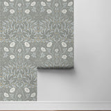 Vintage floral peel and stick NW43908 Stenciled Floral removable wallpaper roll from NextWall