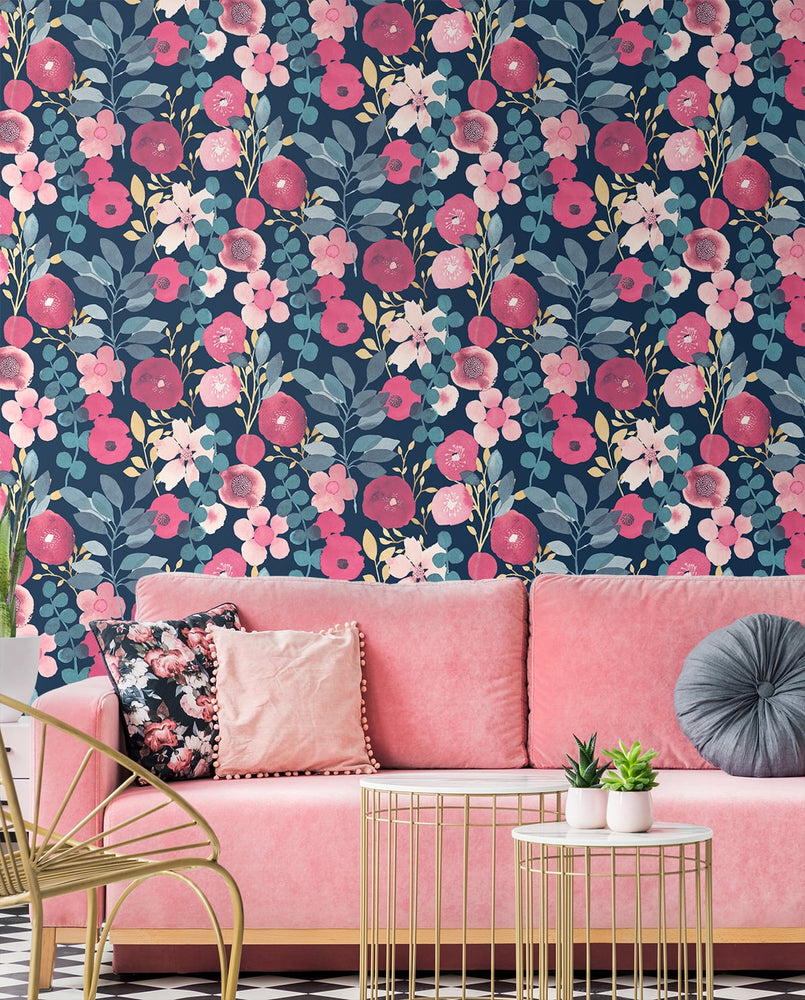 NW44002 garden dance floral peel and stick wallpaper living room from NextWall