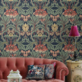 Vintage floral peel and stick wallpaper living room NW44402 from NextWall