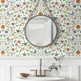 Bird floral peel and stick wallpaper bathroom NW45901 from NextWall