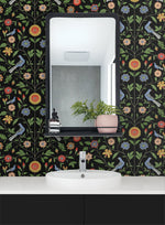 Bird floral peel and stick wallpaper bathroom NW45910 from NextWall