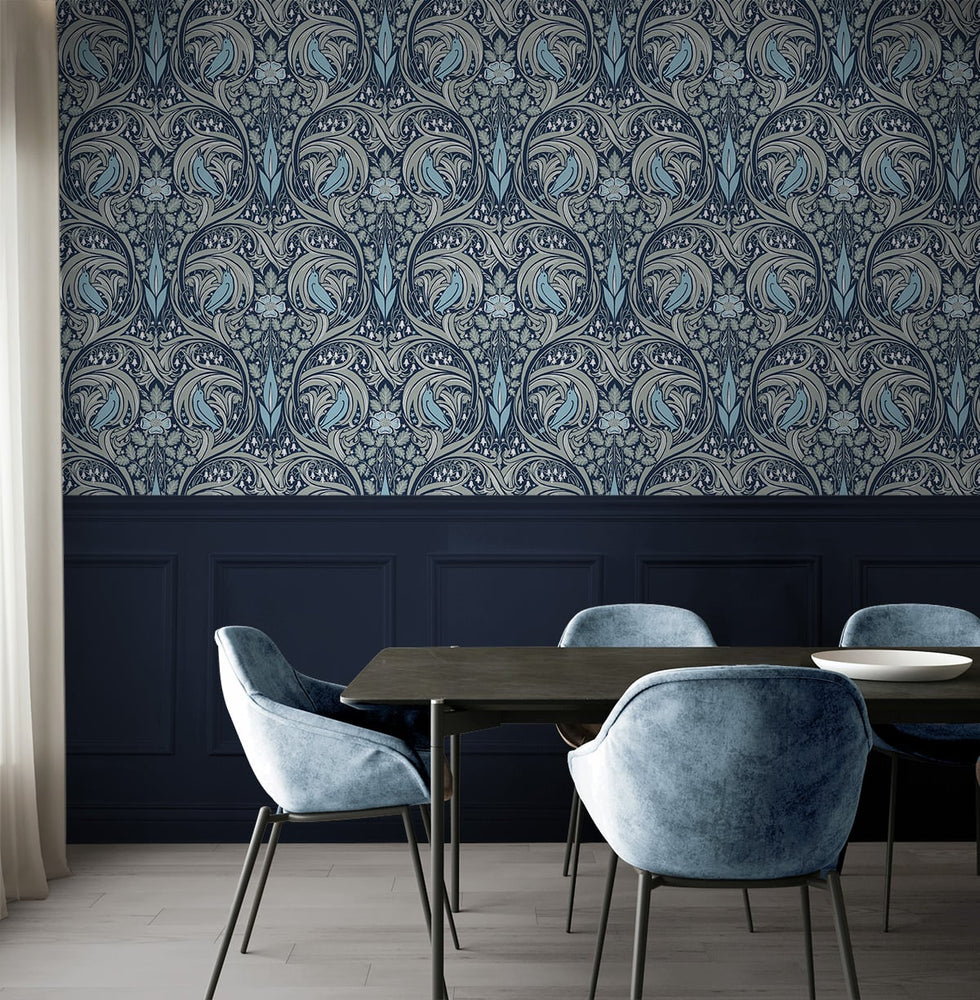 Bird ogee peel and stick wallpaper dining room NW46202 from NextWall
