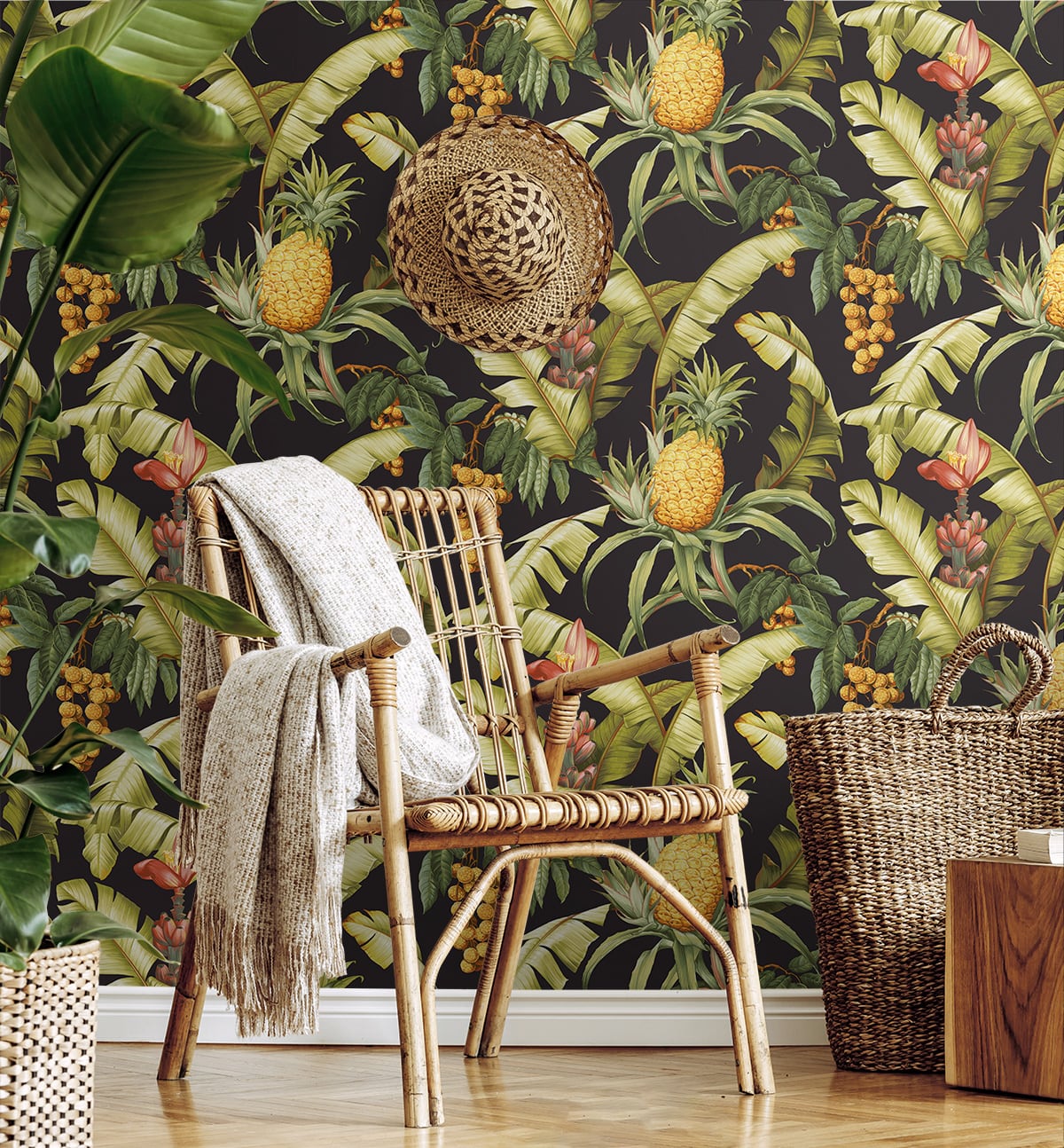 pineapple peel for plants NextWall Pineapple Floral Peel and Stick Wallpaper (Ebony)