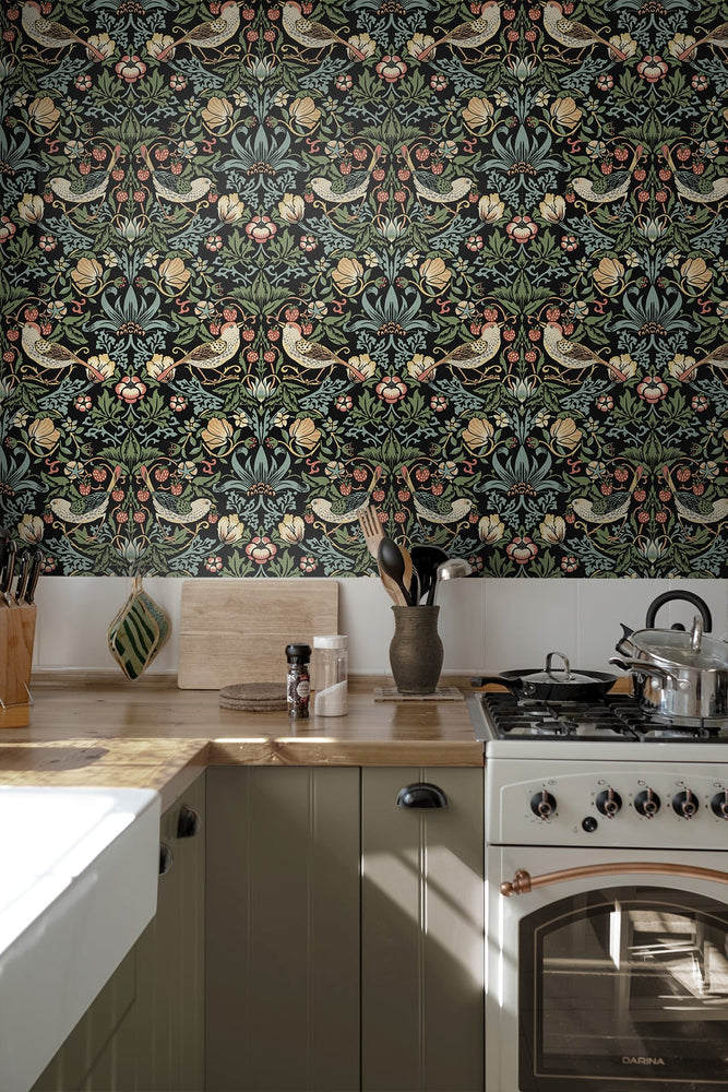 Strawberry thief prepasted wallpaper kitchen PR10100 from Seabrook Designs