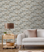 Faux brick prepasted wallpaper living room PR10500 from Seabrook Designs