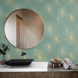 PR11004 starburst geometric mid century prepasted wallpaper bathroom from Seabrook Designs