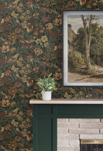 PR11708 vintage bird floral prepasted wallpaper accent from Seabrook Designs 