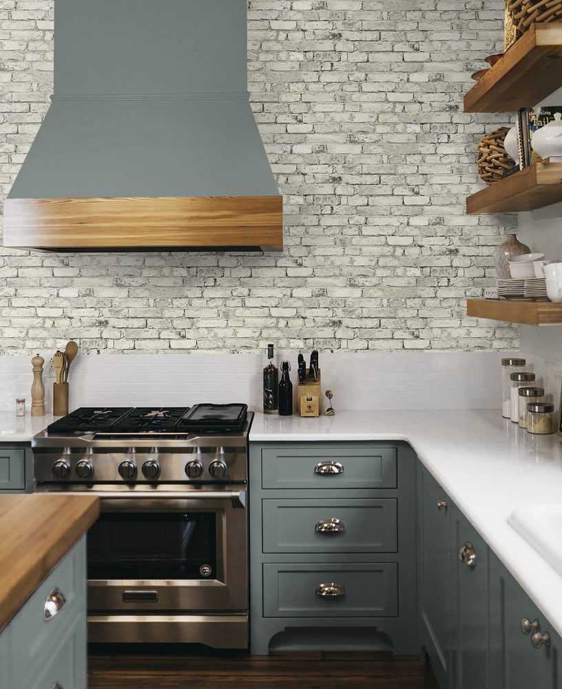 PR12205 faux brick prepasted wallpaper kitchen from Seabrook Designs