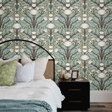 SC20608 folk floral wallpaper bedroom from the Summer House collection by Seabrook Designs