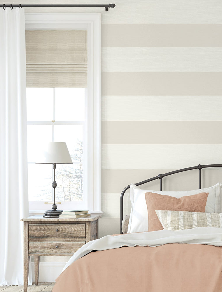 SC21005 striped stringcloth wallpaper bedroom from the Summer House collection by Seabrook Designs