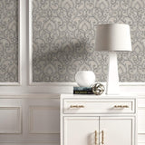 SD01700BWI Courville glitter damask wallpaper entryway