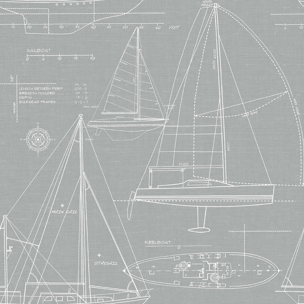Gray Yacht Club Sailboat Peel and Stick Removable Wallpaper