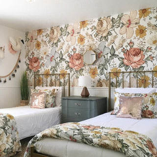 mila floral peel and stick wallpaper bedroom from Loomwell Home Goods
