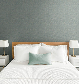 Heritage Tales 100000EH Blue Artisan Faux Weave Unpasted Wallpaper Bedroom at Say Decor