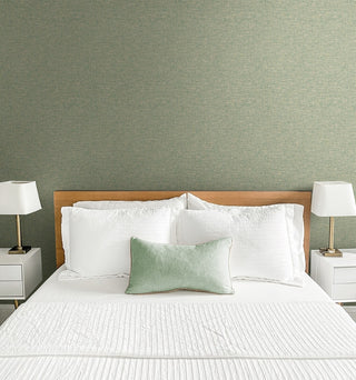 Heritage Tales 100007EH Green Artisan Faux Weave Unpasted Wallpaper Bedroom at Say Decor