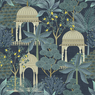 Heritage Tales 100014EH Blue Exotic Pavilion Scenic Unpasted Wallpaper