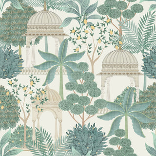 Heritage Tales 100015EH Green Exotic Pavilion Scenic Unpasted Wallpaper at Say Decor