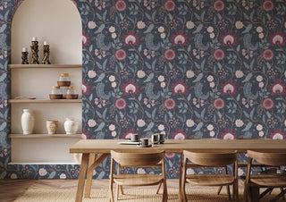 Heritage Tales 100017EH Plum Fable Floral Trail Unpasted Wallpaper Dining Room at Say Decor