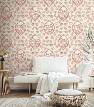 Heritage Tales 100021EH Spice Floral Cartouche Ogee Unpasted Wallpaper Living Room at Say Decor