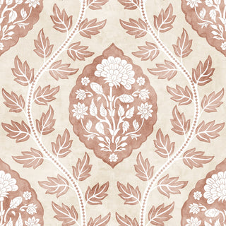 Heritage Tales 100021EH Spice Floral Cartouche Ogee Unpasted Wallpaper at Say Decor