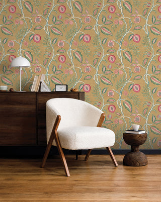 Heritage Tales 100023EH Ochre Yellow Fruits of Paradise Unpasted Wallpaper Living Room at Say Decor