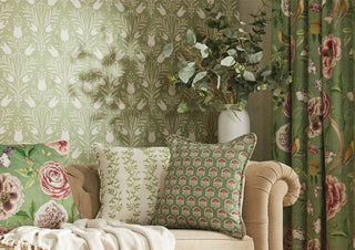 Heritage Tales 100026EH Green Folk Floral Unpasted Wallpaper Living Room at Say Decor