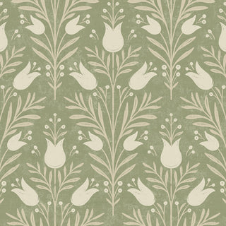 Heritage Tales 100026EH Green Folk Floral Unpasted Wallpaper at Say Decor