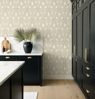Heritage Tales 100027EH Taupe Folk Tulip Floral Unpasted Wallpaper Kitchen at Say Decor