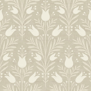 Heritage Tales 100027EH Taupe Folk Tulip Floral Unpasted Wallpaper at Say Decor