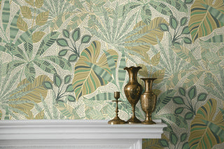 Heritage Tales 100031EH Green Kirra Leaf Botanical Unpasted Wallpaper Decor at Say Decor