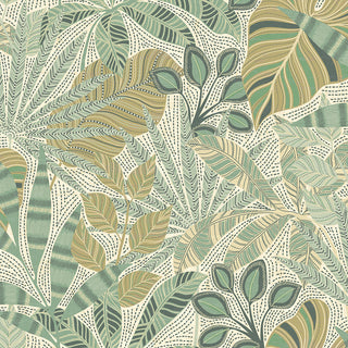Heritage Tales 100031EH Green Kirra Leaf Botanical Unpasted Wallpaper at Say Decor