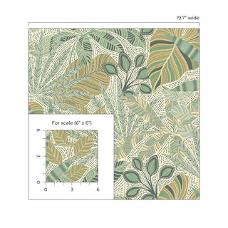 Heritage Tales 100031EH Green Kirra Leaf Botanical Unpasted Wallpaper scale at Say Decor