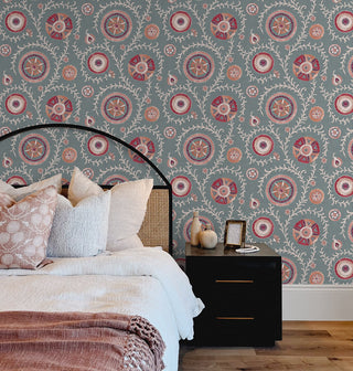 Heritage Tales 100034EH Grey Nahlia Floral Trail Unpasted Wallpaper Bedroom at Say Decor
