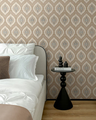 Heritage Tales 100036EH Beige Odina Ikat Unpasted Wallpaper bedroom at Say Decor