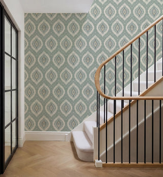 Heritage Tales 100037EH Green Mist Odina Ikat Unpasted Wallpaper entryway at Say Decor