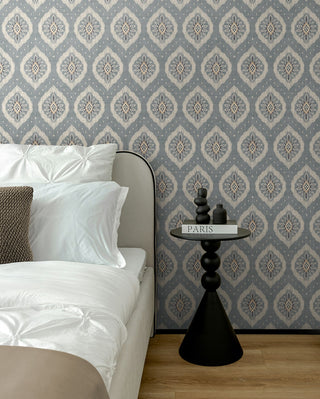 Heritage Tales 100038EH Periwinkle Mist Odina Ikat Unpasted Wallpaper bedroom at Say Decor
