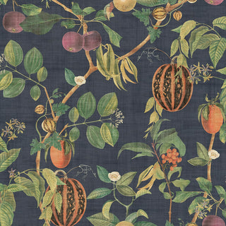 Heritage Tales 100043EH Navy Blue Tropic House Fruit Trail Unpasted Wallpaper at Say Decor